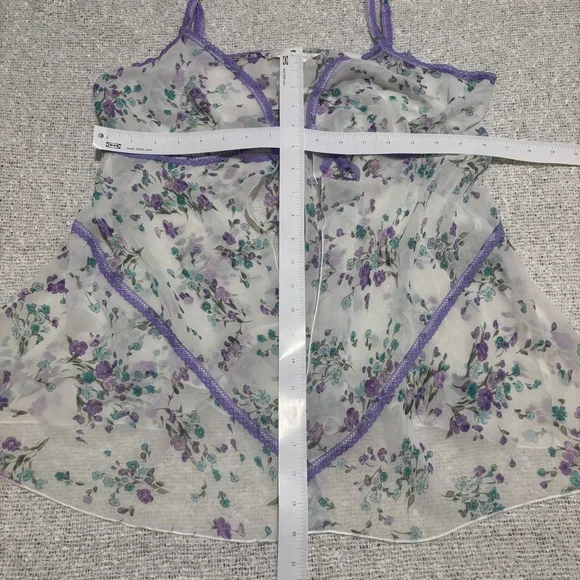vintage california dynasty lingerie 80s babydoll purple floral fairy romantic - Picture 7 of 7